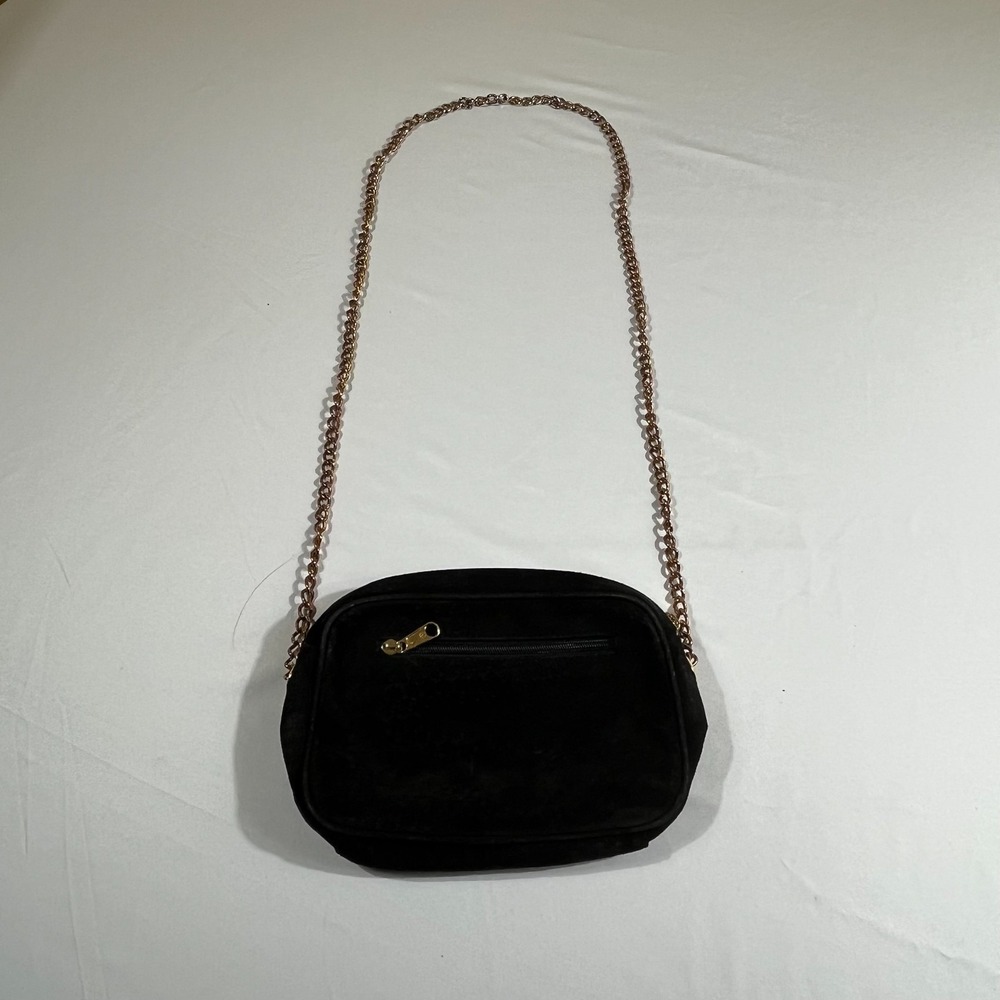 Vintage Courtenay Black Suede Crossbody Purse Gold Tone Chain Strap Small Bag